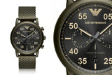 Emporio Armani Luigi Quartz Chronograph Black Dial Green Mesh Bracelet Watch For Men - AR11115