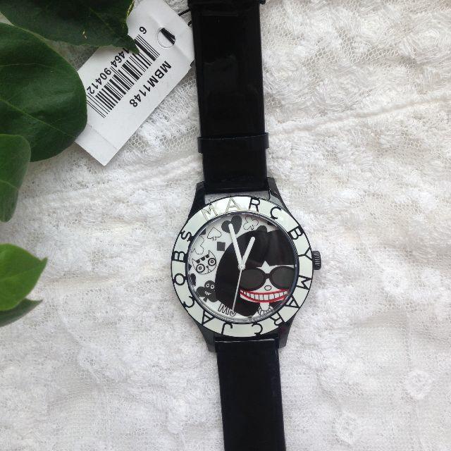 Marc Jacobs White & Black Dial Black Leather Strap Watch for 