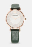 Emporio Armani Pro Planet Analog Silver Dial Green Leather Strap Watch For Women - AR11517