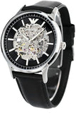 Emporio Armani Meccanico Skeleton Automatic Black Dial Black Leather Strap Watch for Men - AR60038