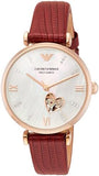 Emporio Armani Gianni T-Bar Mother of Pearl White Dial Red Leather Strap Watch For Women - AR60048