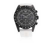 Emporio Armani Sportivo Chronograph Black Dial White Rubber Strap Watch For Men - AR6112