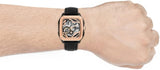 Fossil Inscription Automatic Skeleton Rose Gold Dial Black Leather Strap Watch for Men - BQ2572