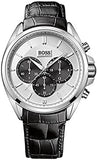 Hugo Boss Casual Chronograph Silver Dial Black Leather Strap Watch For Men - HB1512880