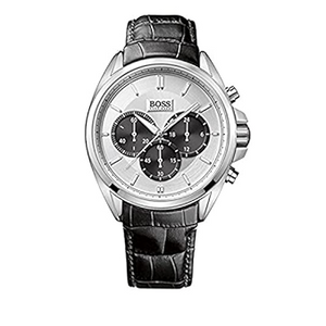 Hugo Boss Casual Chronograph Silver Dial Black Leather Strap Watch For Men - HB1512880