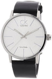 Calvin Klein Post Minimal Silver Dial Black Leather Strap Watch for Men - K7621192