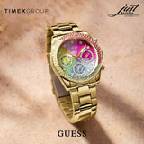 Guess Sugarrush Quartz Multicolor Dial Gold Steel Strap Watch For Women - GW0258L1