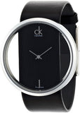 Calvin Klein Glam Transparent Dial Black Leather Strap Watch for Women - K9423107