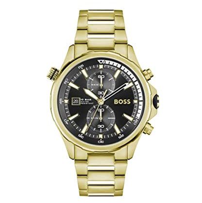 Hugo Boss Globetrotter cronografo quadrante nero cinturino in acciaio oro orologio da uomo Hugo Boss Globetrotter cronografo quadrante nero cinturino in acciaio oro orologio da uomo