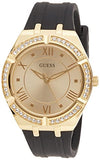 Guess Cosmo Diamonds Gold Dial Black Rubber Strap Watch for Women - GW0034L1