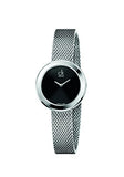 Calvin Klein Firm Black Dial Silver Mesh Bracelet Watch for Women - K3N23121