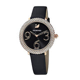 Swarovski Crystal Frost Black Dial Black Leather Strap Watch for Women - 5484058