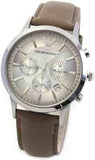 Emporio Armani Classic Chronograph Silver Dial Brown Leather Strap Watch For Men - AR2471