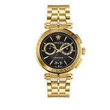 Versace Aion Chronograph Quartz Black Dial Gold Steel Strap Watch For Men - VE1D01721