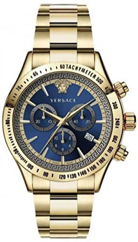 Versace Classic Chronograph Quartz Blue Dial Gold Steel Strap