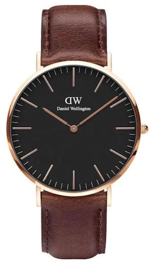 Daniel Wellington Bristol Black Dial Brown Leather Strap Watch For Men - DW00100125