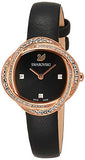 Swarovski Crystal Flower Black Dial Black Leather Strap Watch for Women - 5552421