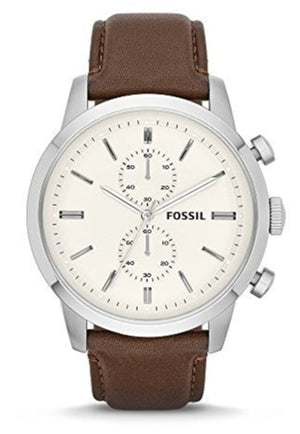 Fossil Townsman Chronograph White Dial Brown Leather Strap Watch for Men - FS5350