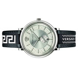 Versace V-Circle Silver Dial Black Leather Strap Watch for Men - VEBQ01219