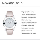 Movado Bold Silver Glitter Dial Pink Leather Strap Watch For Women - 3600522