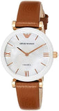 Emporio Armani Gianni T Bar Quartz Mother of Pearl White Dial Brown Leather Strap Watch For Women - AR11040