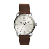 Fossil The Commuter White Dial Brown Leather Strap Watch for Men - FS5275