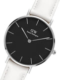 Daniel Wellington Classic Petite Bondi Black Dial White Leather Strap Watch For Women - DW00100284