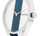 Calvin Klein Rebel Blue Silver Dial Blue Leather Strap Watch for Women - K8P231V6