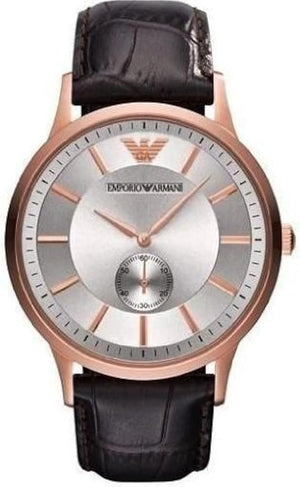 Emporio Armani Classic Analog Silver Dial Brown Leather Strap Watch For Men - AR9101