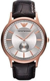 Emporio Armani Classic Analog Silver Dial Brown Leather Strap Watch For Men - AR9101