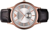 Emporio Armani Classic Analog Silver Dial Brown Leather Strap Watch For Men - AR9101