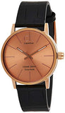 Calvin Klein Post Minimal Rose Gold Dial Black Leather Strap Watch for Men - K7621201