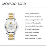 Movado Bold Silver Dial Two Tone Steel Strap Watch For Women - 3600256