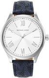 Michael Kors Benning Three Hand Silver Dial Blue Leather Strap Watch For Men - MK8930