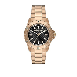 Michael Kors Everest Three Hand Quartz Black Dial Gold Steel Strap Watch For Men - MK9140