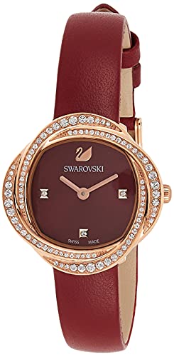 Swarovski Crystal Flower Red Dial Red Leather Strap Watch for Women