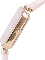 Daniel Wellington Quadro Pressed Mother of Pearl Pink Dial Pink Leather Strap Watch For Women - DW00100508