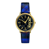 Versace V-Circle Black Dial Blue Leather Strap Watch for Women - VE8100218