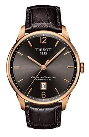 Tissot T Classic Chemin Des Tourelles Powermatic 80 Brown Dial Brown Leather Strap Watch for Men - T099.407.36.447.00