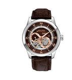 Bulova Classic Skeleton Automatic Brown Dial Brown Leather Strap Watch for Men - 96A120