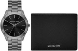 Michael Kors Slim Runway Quartz Black Dial Grey Steel Strap Watch For Men - MK1044