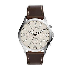 Fossil Forrester Chronograph White Dial Brown Leather Strap Watch for Men - FS5696