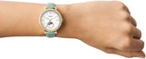 Fossil Jacqueline Analog Moonphase Mother of Pearl White Dial Green Leather Strap Watch for Women - ES5168