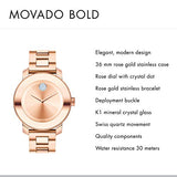 Movado Bold Rose Gold Dial Rose Gold Steel Strap Watch for Women - 3600086