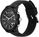 Armani Exchange Outerbanks Chronograph Black Dial Black Silicone Strap Watch For Men - AX1326