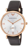 Emporio Armani Classic Analog Silver Dial Brown Leather Strap Watch For Men - AR9038