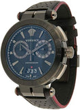 Versace V-Racer Aion Chronograph Black Dial Black Leather Strap Watch for Men - VBR030017