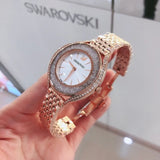 Swarovski Crystalline Aura Silver Dial Rose Gold Steel Strap Watch for Women - 5519459