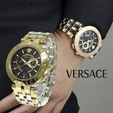 Versace V-Race Quartz Black Dial Gold Steel Strap Watch For Men - VEBV00519