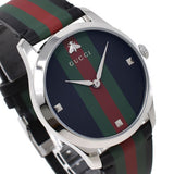 Gucci G Timeless Quartz Black Dial Multicolored Black Leather Strap Watch For Men - YA1264079